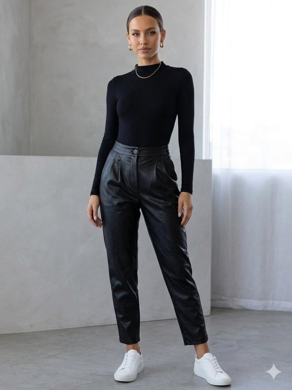 Princess Polly Love Club Black Faux Leather Pleated Tapered Pants Sz 10
